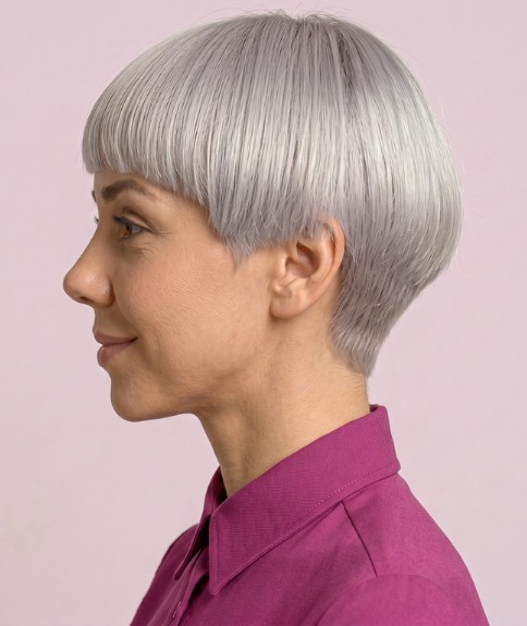 Cabello muy corto con líneas de corte rectas - Vista lateral