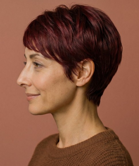 Corte pixie para cabello castaño - Vista lateral