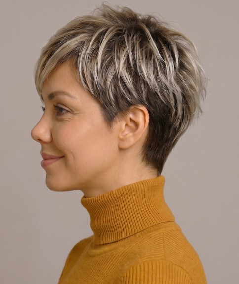 Corte de pelo pixie, fácil de peinar | Vista lateral