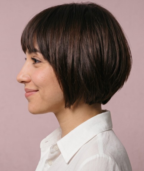 Cabello marrón chocolate en un corte bob