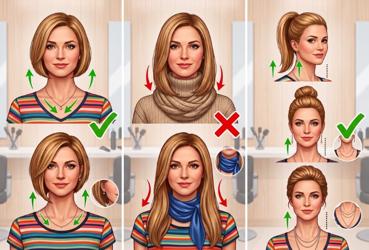 Escotes y accesorios para mujeres con el cuello corto